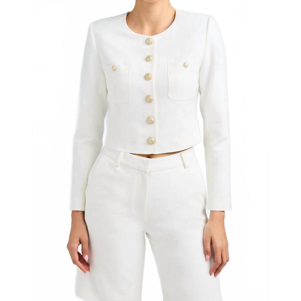 Generation Love Cream Cropped Round-Neck Button Blazer